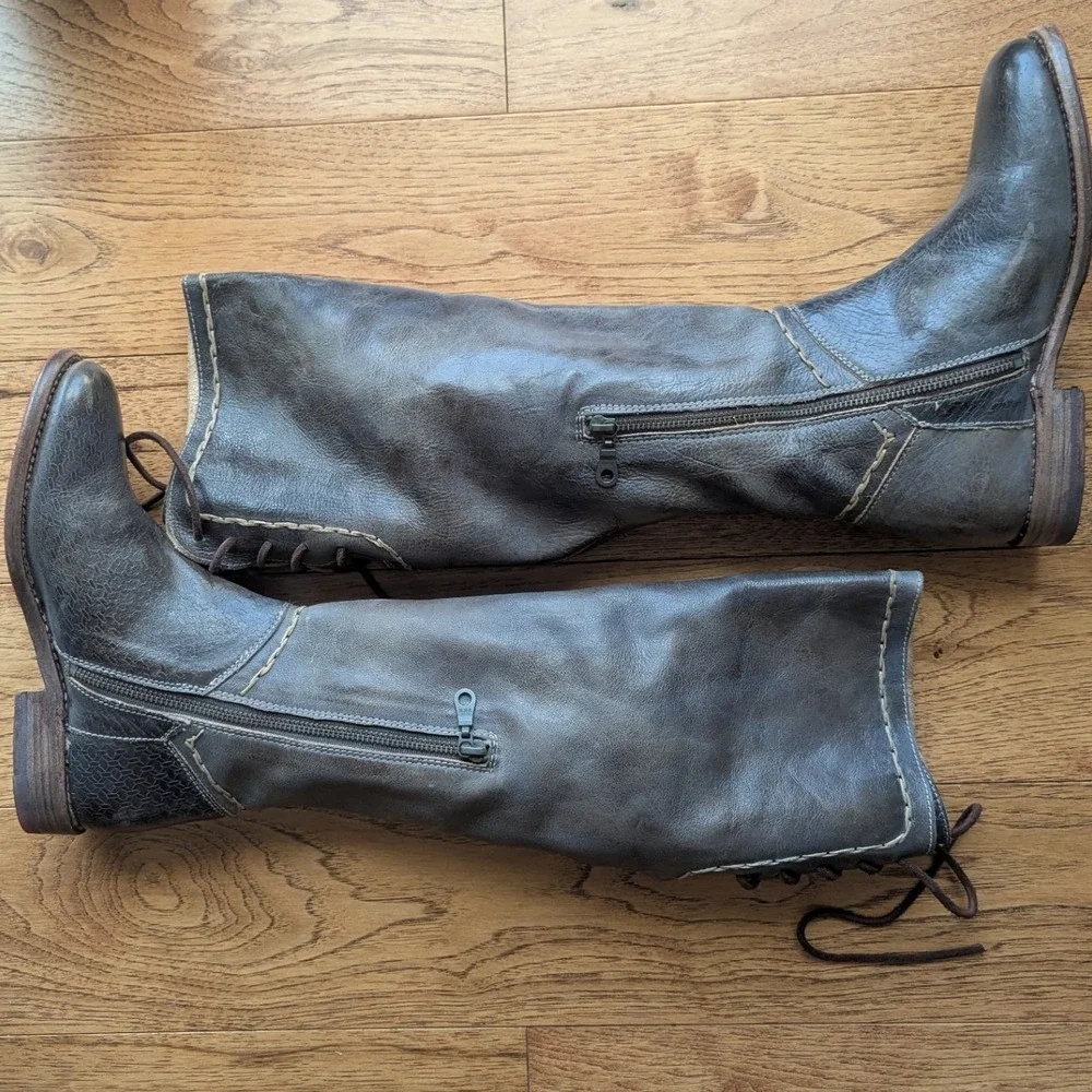 Bed Stu Manchester Tall Boots Brown Distressed Leather Womens‎ 7 Lace Up Western